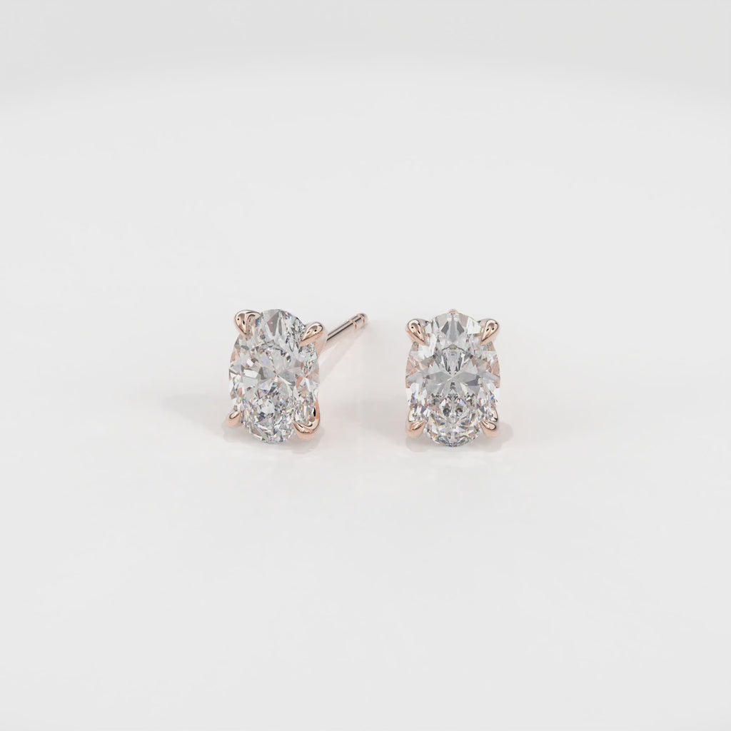 Dia Oval LGD Classic Stud Earring in 14K Rose Gold (Single Earring)