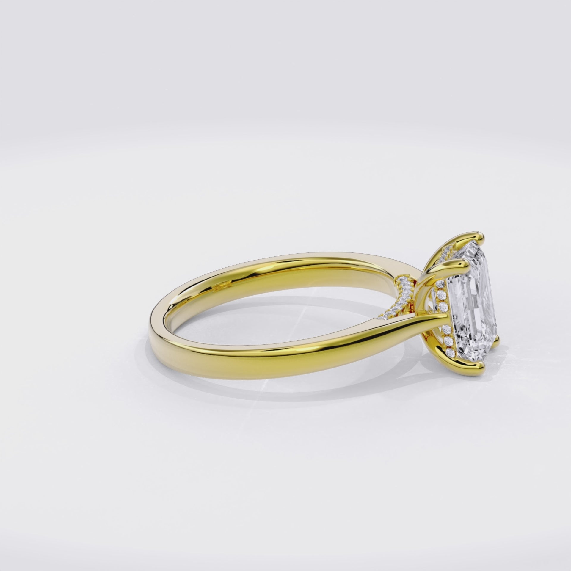 Elara Hidden Halo Salitaire Engagement Ring Emerald•Yellow Gold