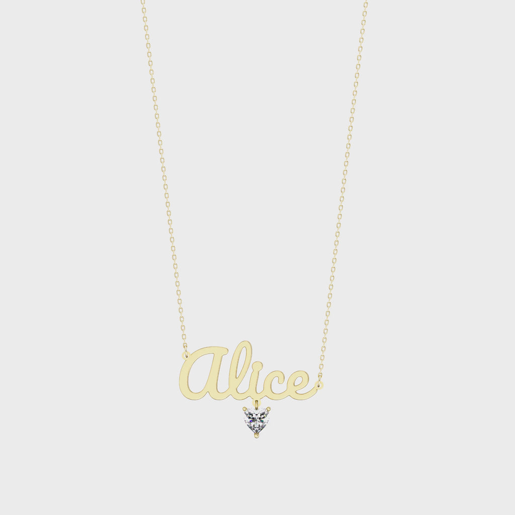 18k Gold Plated Heart Birthstone Name Necklace SN001G