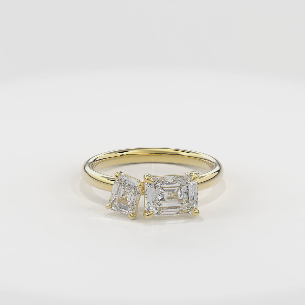Callisto Two Stones Engagement Ring Emerald•Yellow Gold