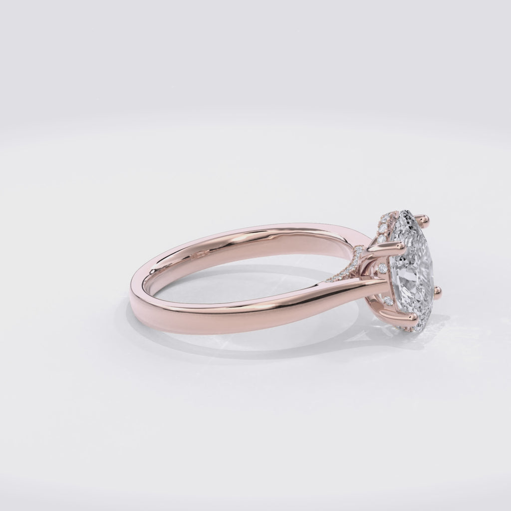 Elara Hidden Halo Salitaire Engagement Ring Oval•Rose Gold