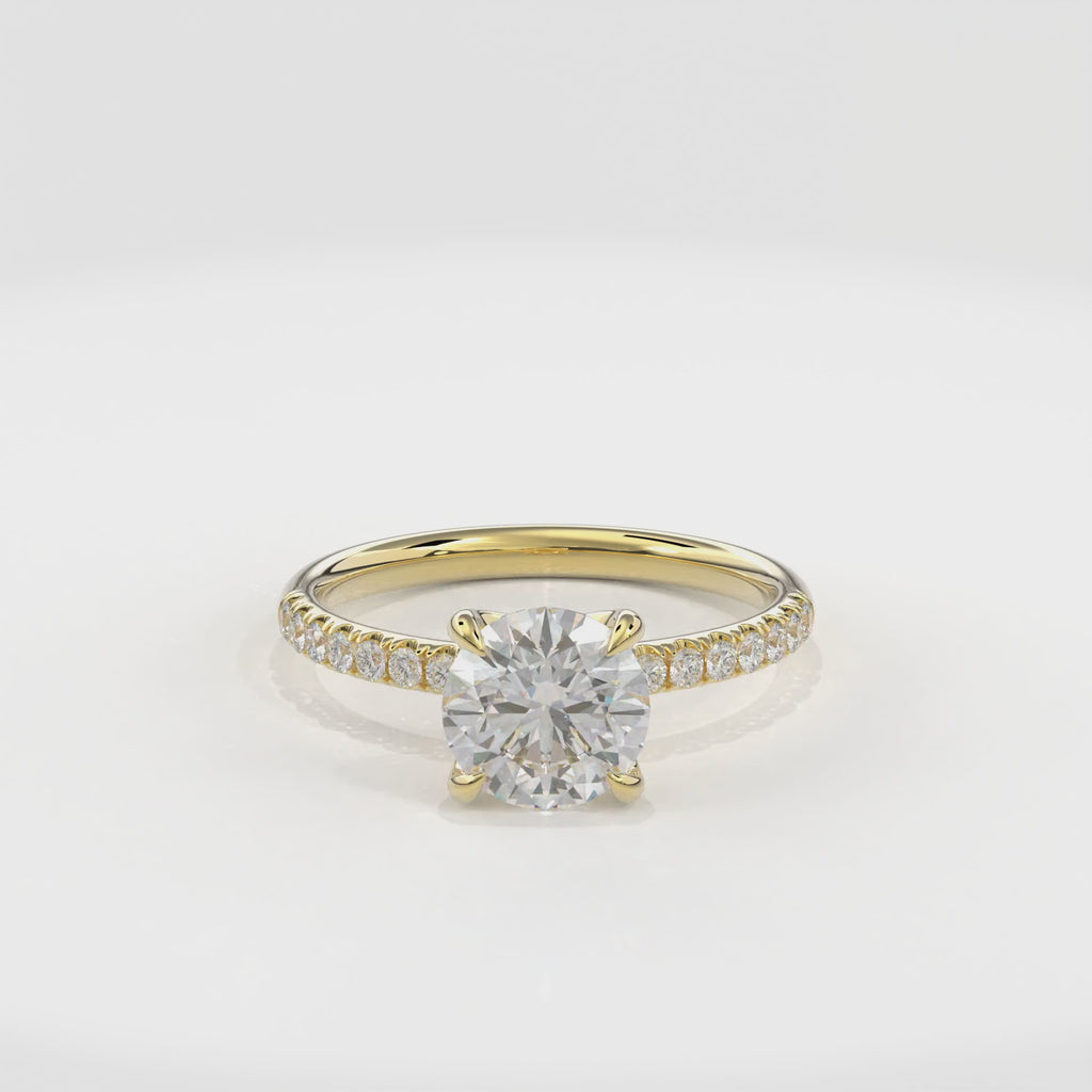 Dia Solitaire Pave Engagement Ring Round•Yellow Gold