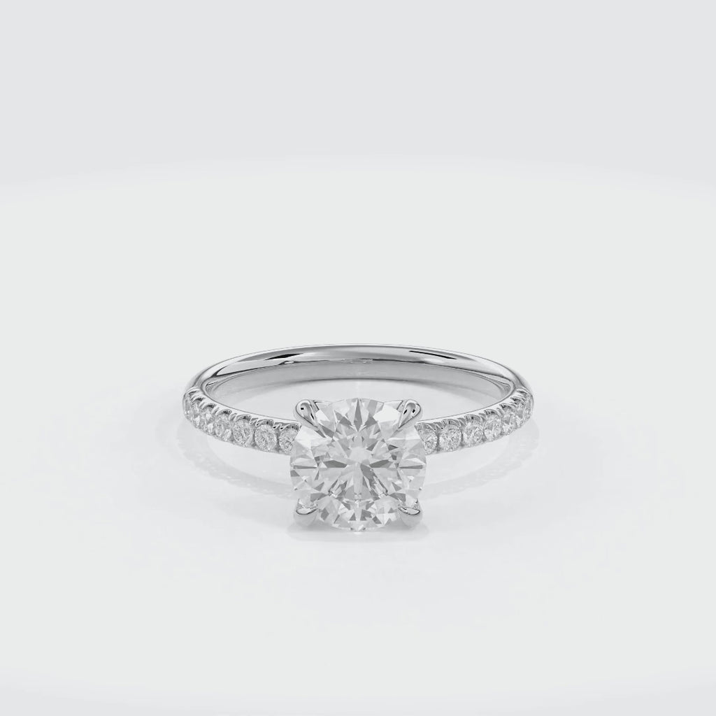 Dia Solitaire Pave Engagement Ring Round•White Gold