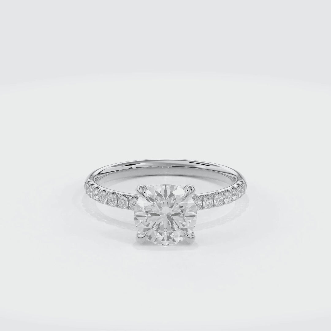 Dia Solitaire Pave Engagement Ring Round•White Gold