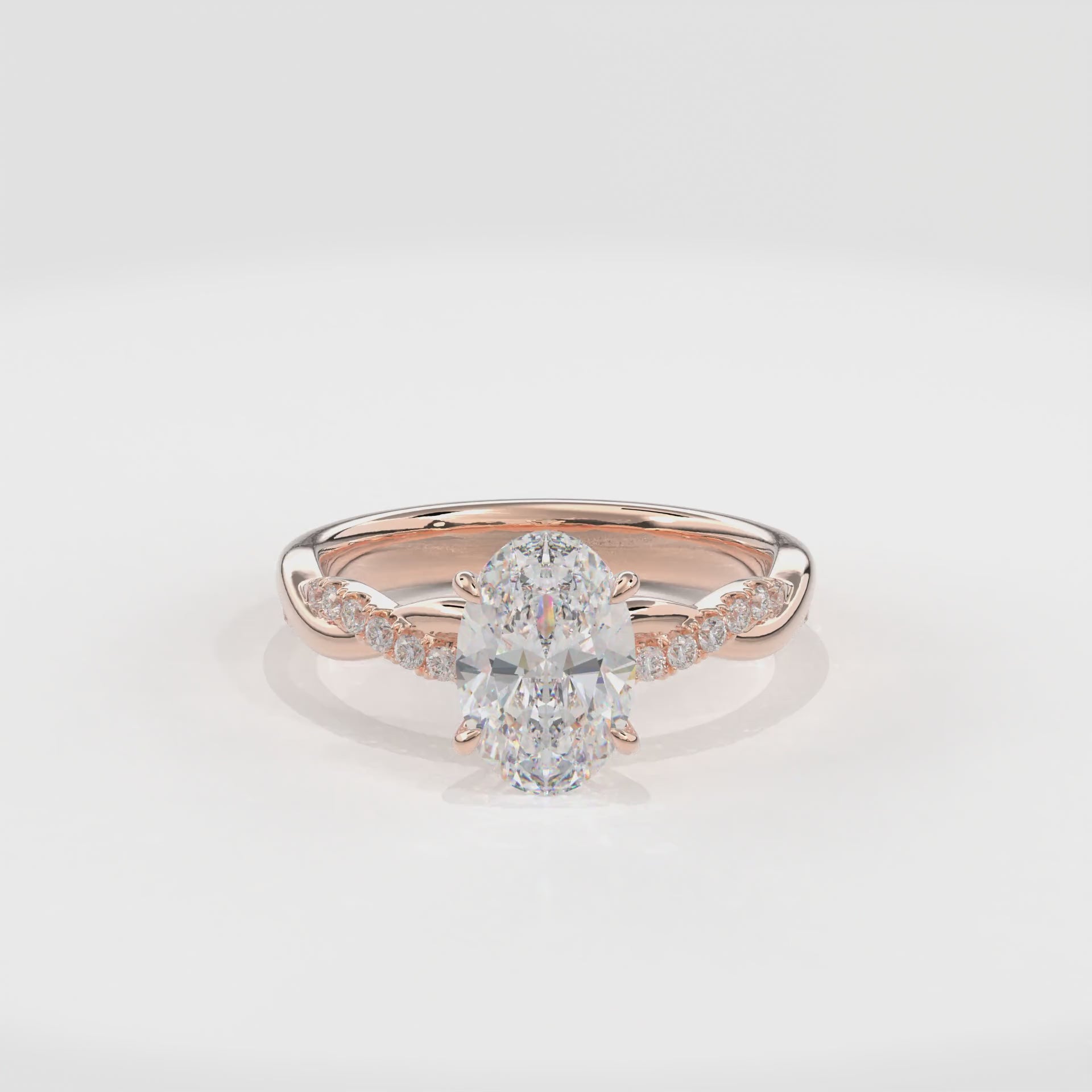 Rhea Twisted Pave Engagement Ring Oval•Rose Gold