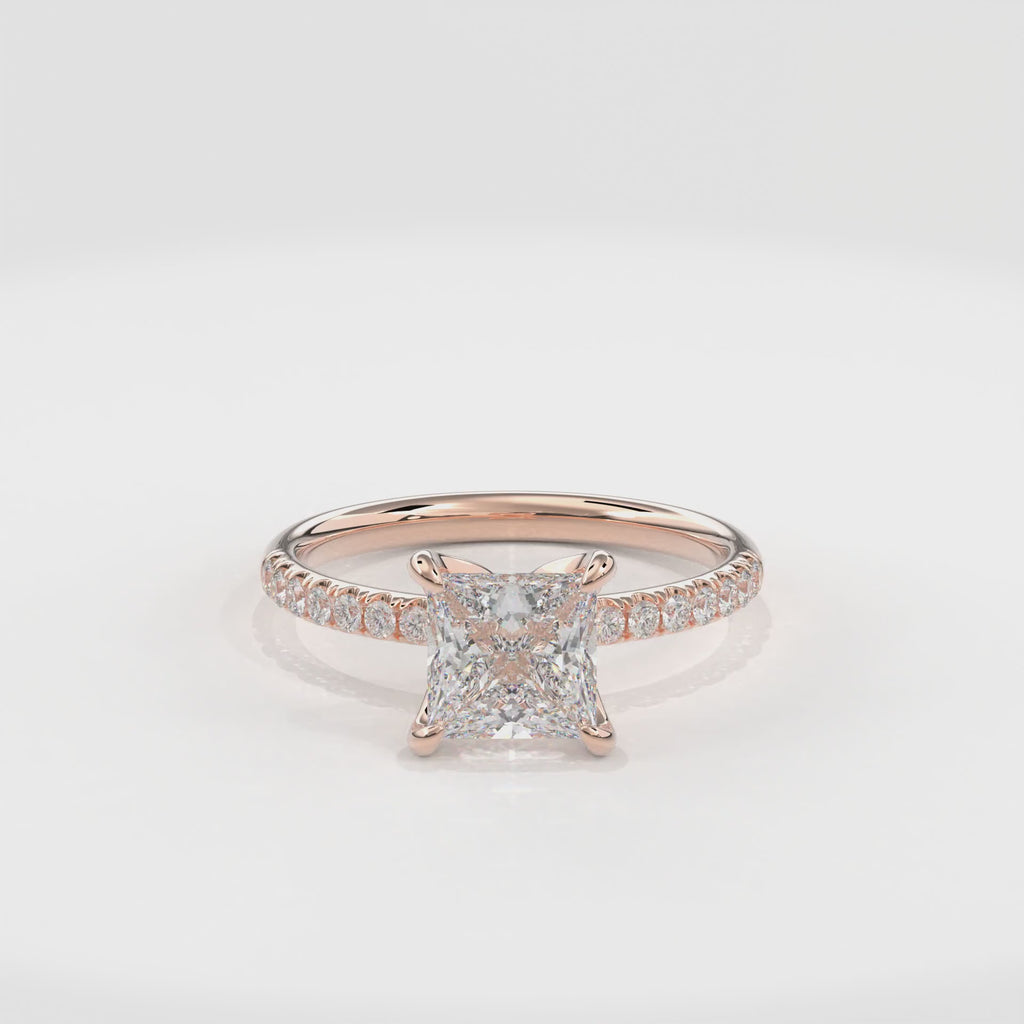 Dia Solitaire Pave Engagement Ring Princess•Rose Gold