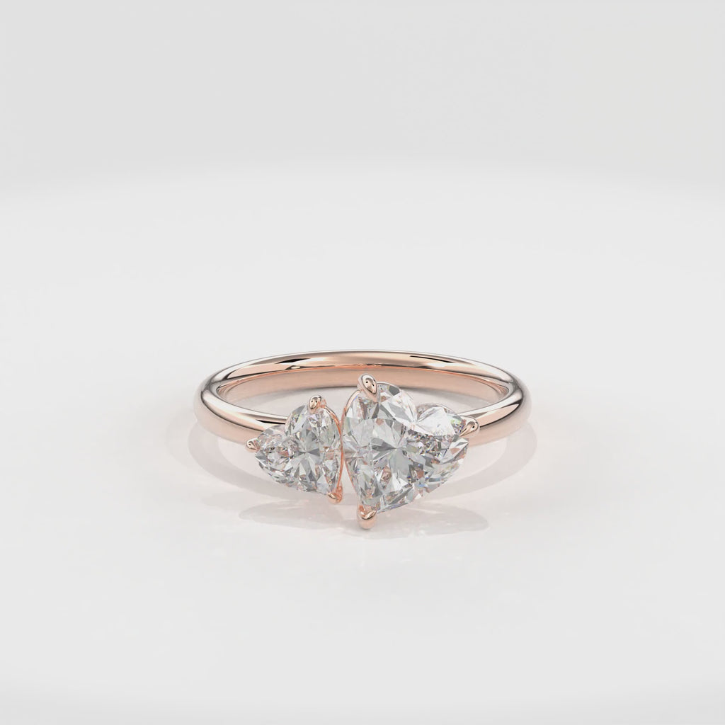 Callisto Two Stones Engagement Ring Heart•Rose Gold