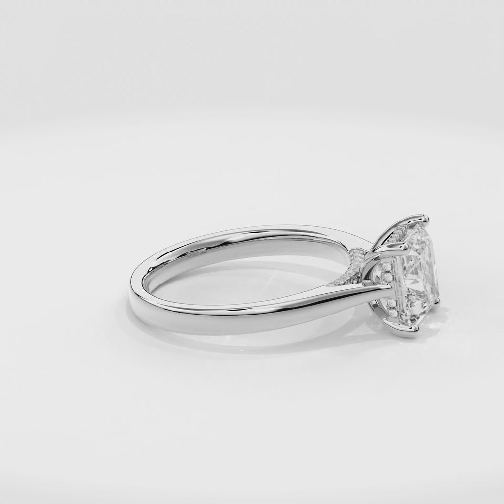 Elara Hidden Halo Salitaire Engagement Ring Radiant•White Gold