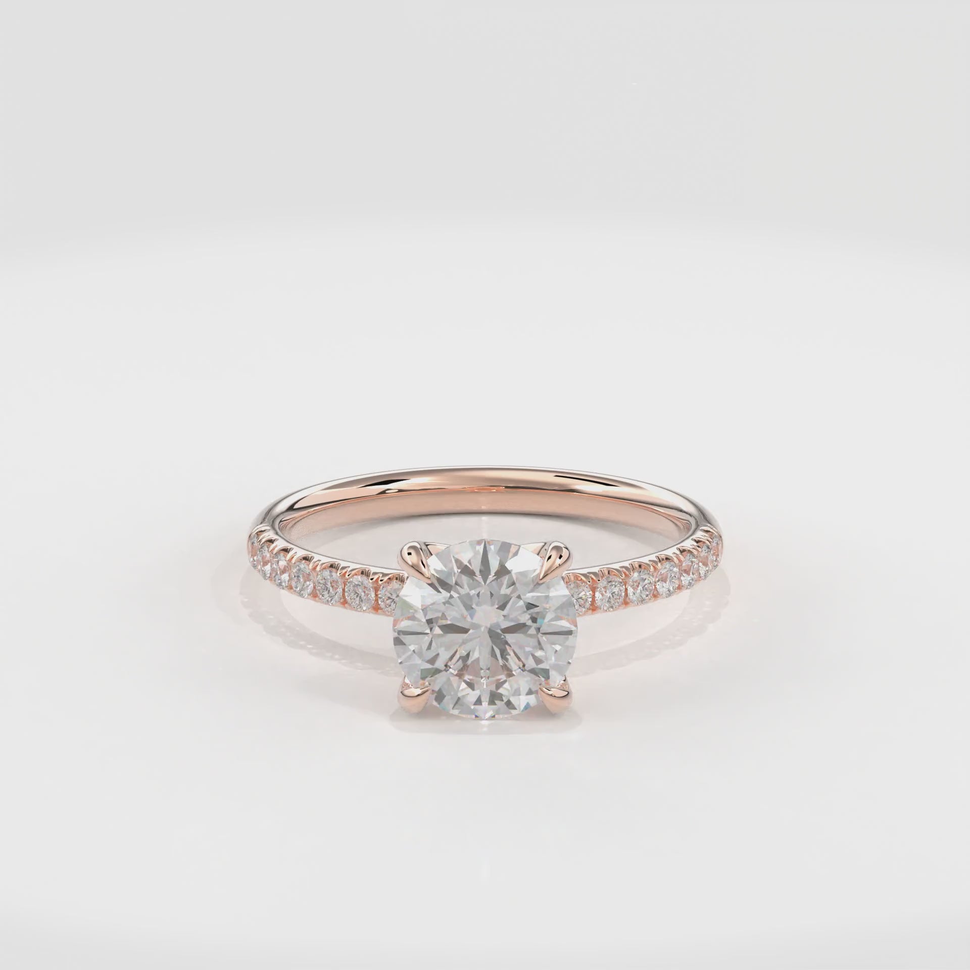 Dia Solitaire Pave Engagement Ring Round•Rose Gold