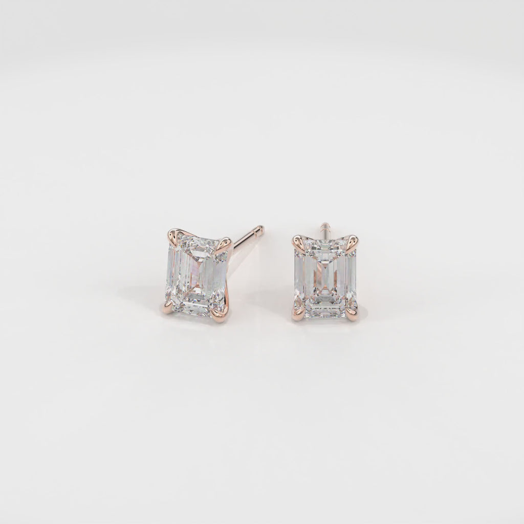 Dia Solitaire Single Stud Earring Emerald•Rose Gold