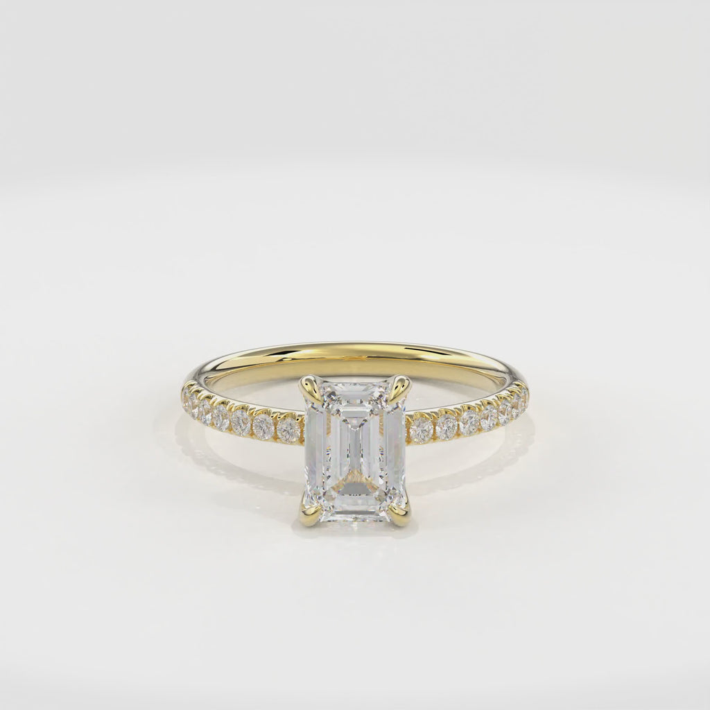 Dia Solitaire Pave Engagement Ring Emerald•Yellow Gold