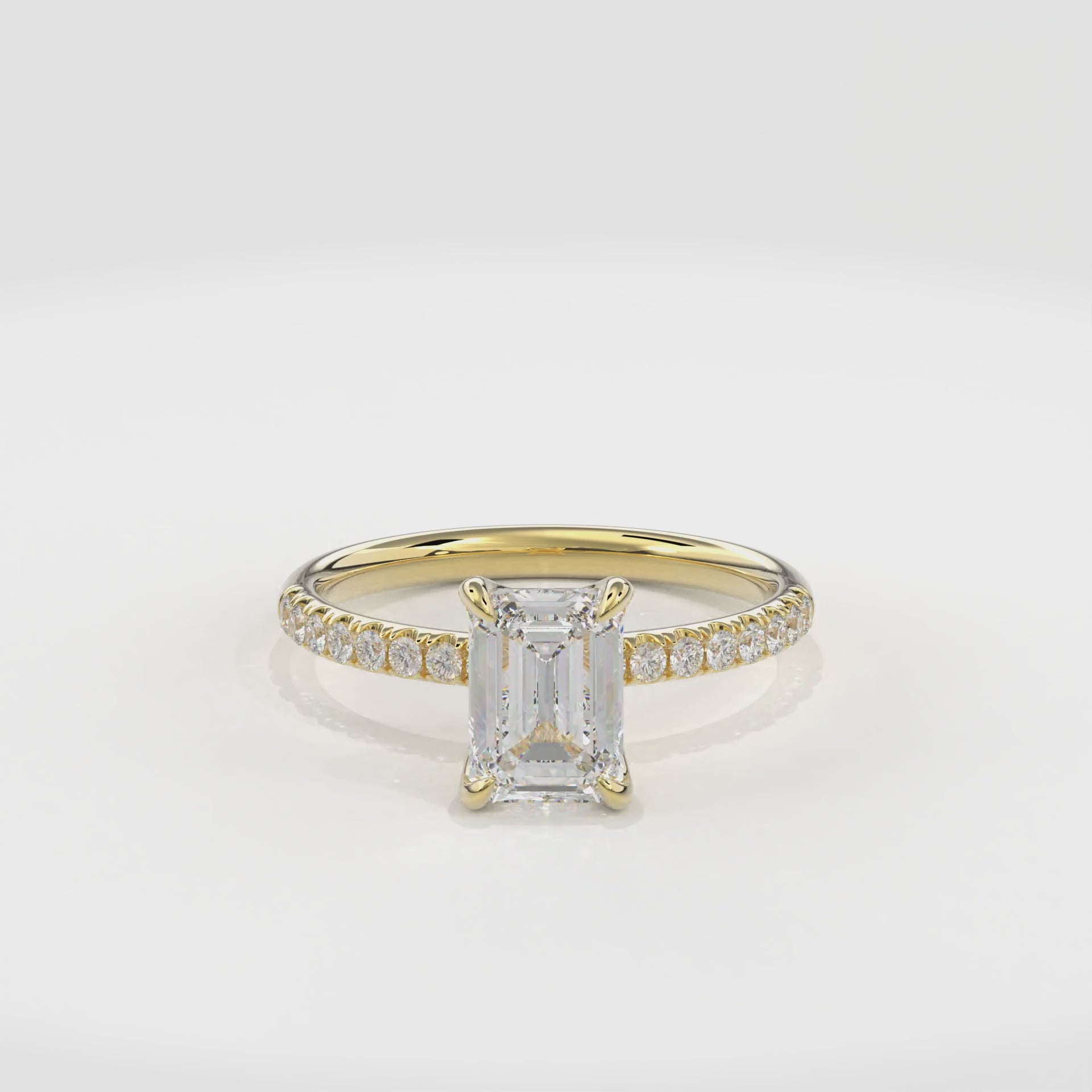 Dia Solitaire Pave Engagement Ring Emerald•Yellow Gold