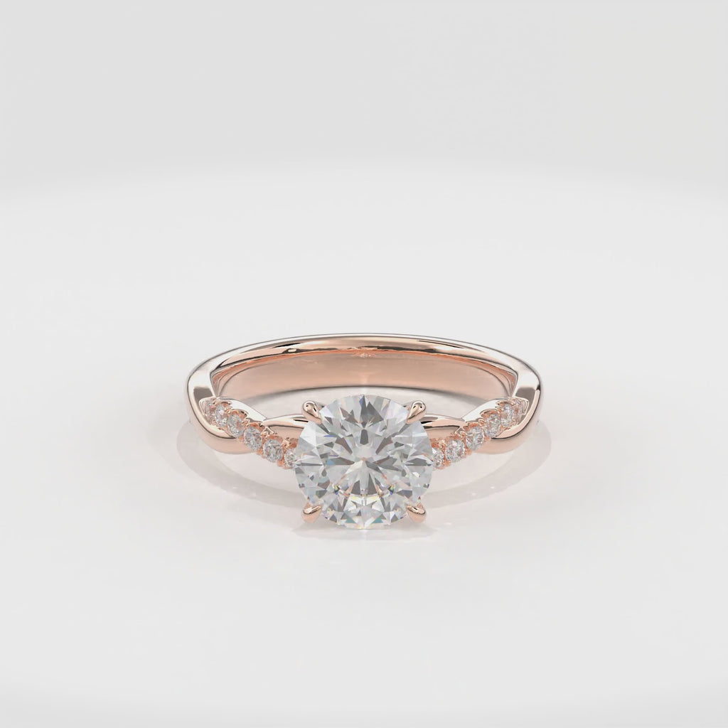 Rhea Twisted Pave Engagement Ring Round•Rose Gold