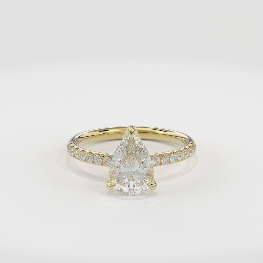 Dia Solitaire Pave Engagement Ring Pear•Yellow Gold