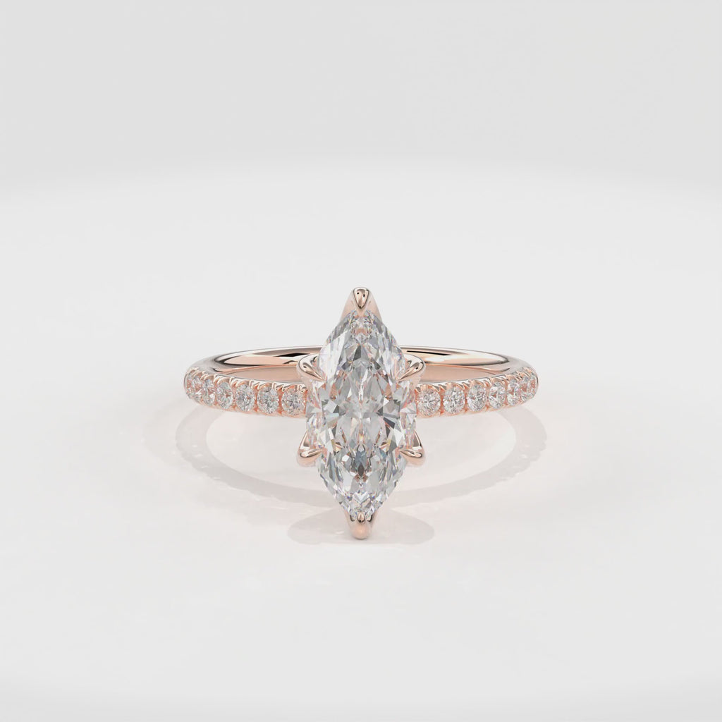 Dia Solitaire Pave Engagement Ring Marquise•Rose Gold
