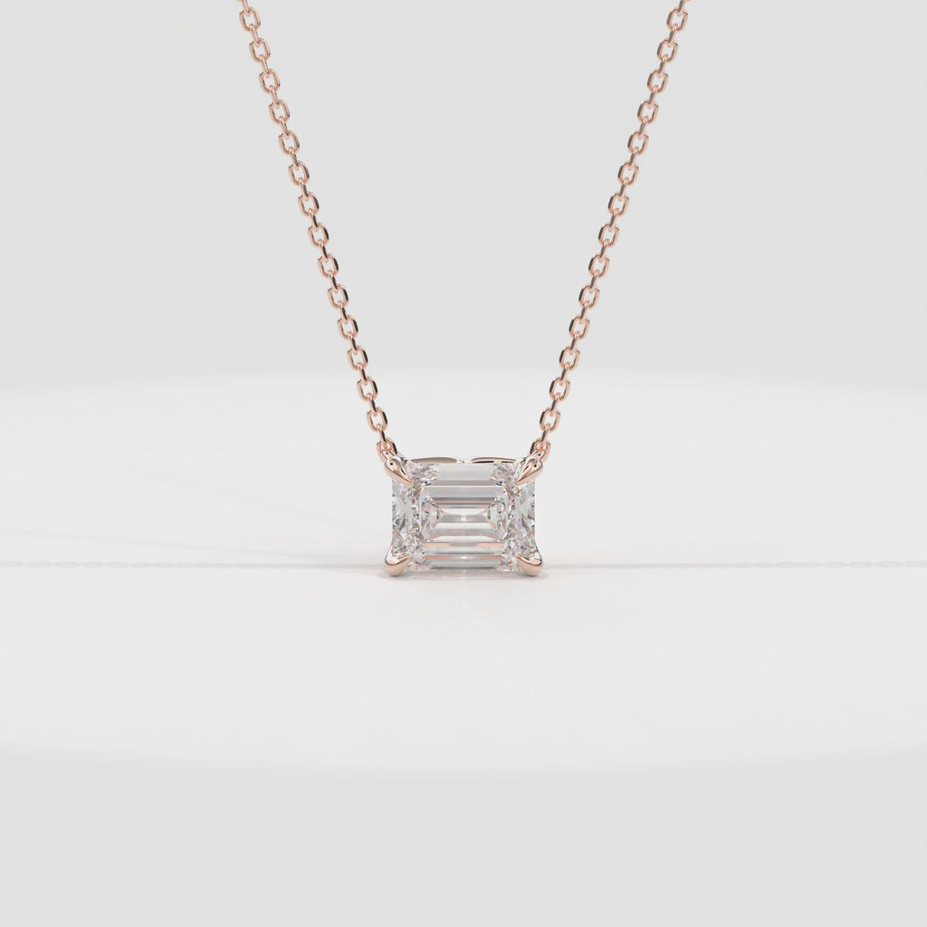Dia Solitaire Necklace Emerald•Rose Gold