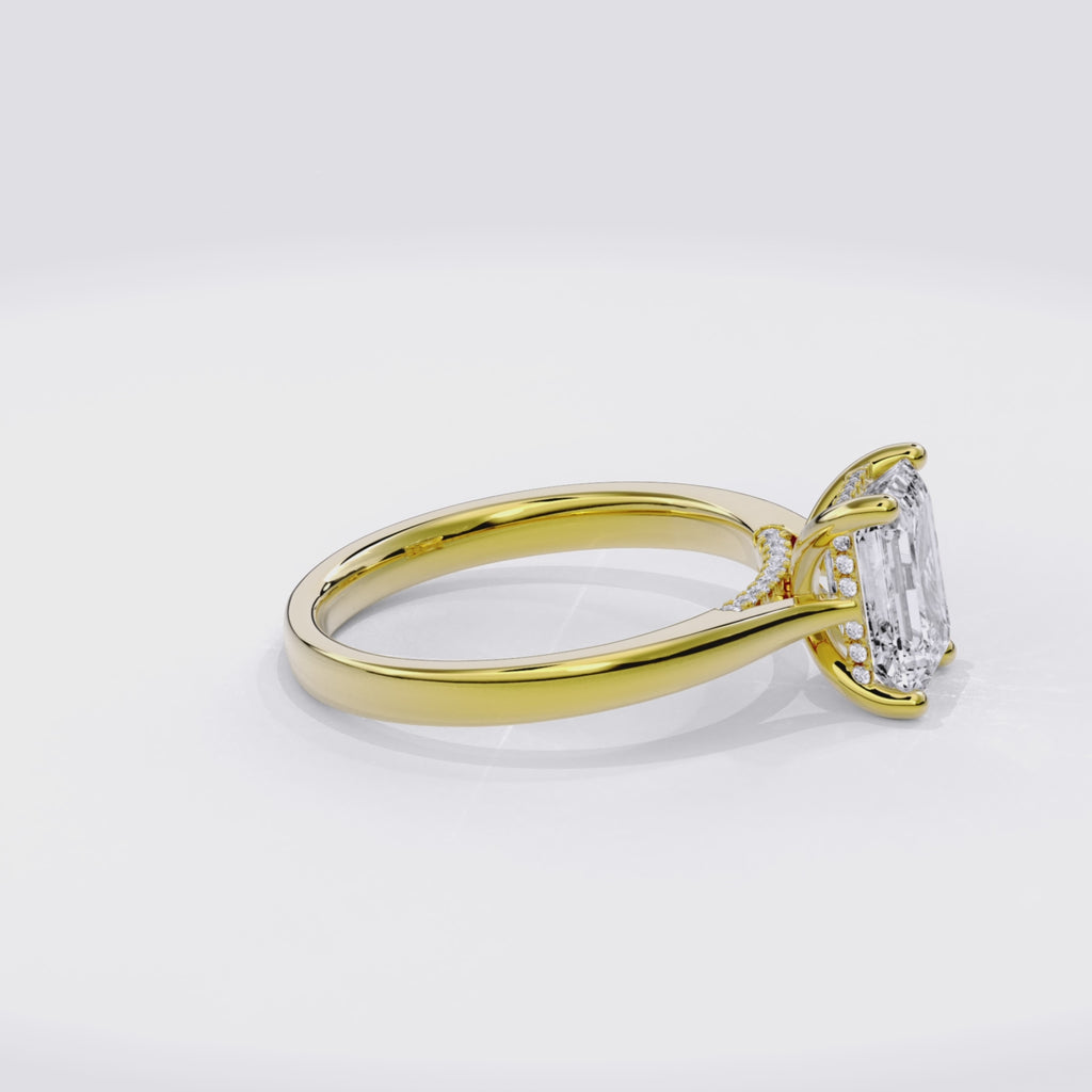 Elara Hidden Halo Salitaire Engagement Ring Emerald•Yellow Gold